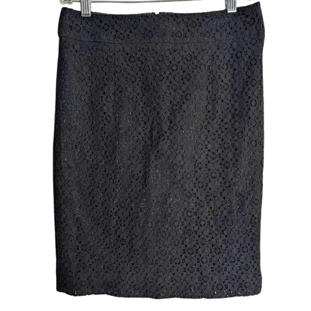 Banana Republic Black Lace Crochet Pencil Straight Skirt Knee Length Womens 2